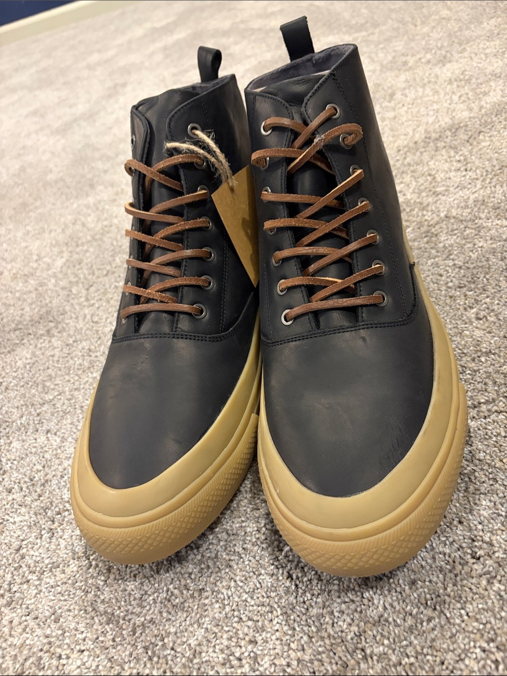 SeaVees Black Leather High-Top Boots with Gum Sole and Brown Laces